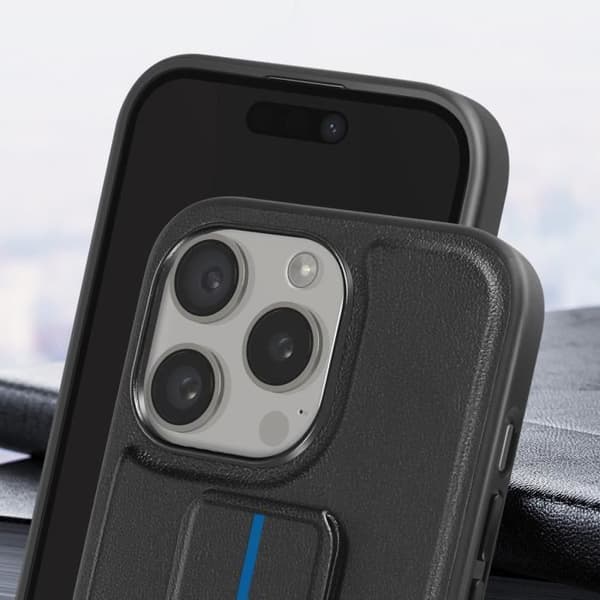 Smartphone cover - BMW - iPhone 15 Pro - Kunstlæder - Støtte - Stødabsorberende sort Svart