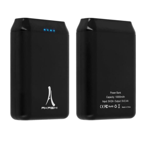 Powerbank 10000mAh ekstern oplader 2x USB-porte + Micro USB-port Akashi Black