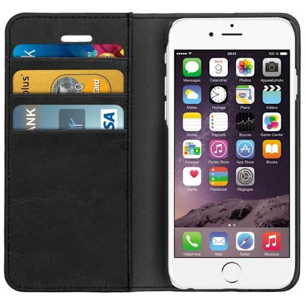 iPhone 6/6s-fodral - Äkta läder - Svart - Hårda skal - Fack för kort - Ställfunktion Svart