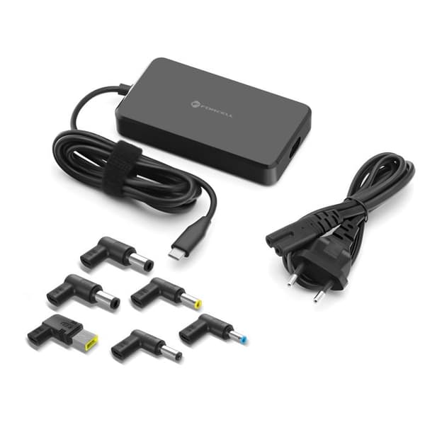 USB-C PD 90W Strømforsyning til Computer med 6 Udskiftelige DC-Spidser Forcell Sort Svart