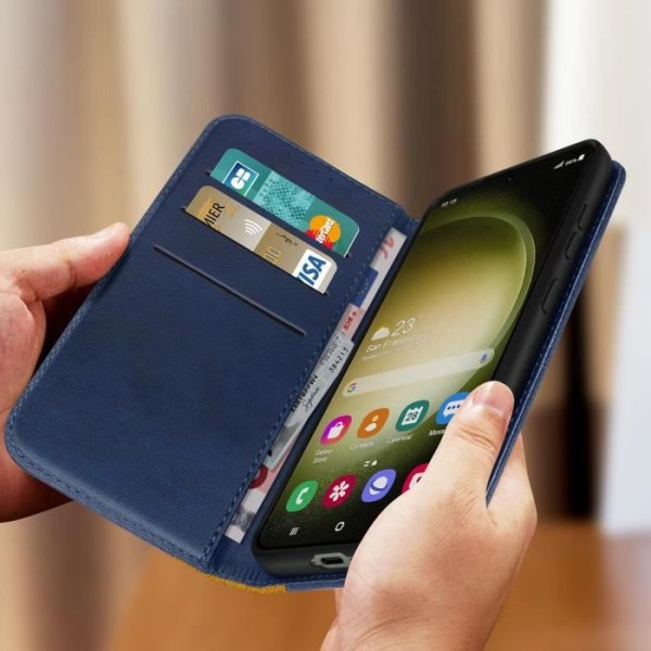 Etui til Samsung S23 Wallet Video Support Tofarvet midnatsblå/brun