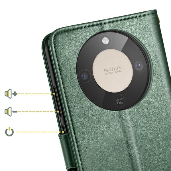 Folio Wallet Case til Honor Magic 8 Lite med Håndledsrem og Kortholder Mørkegrøn Grön