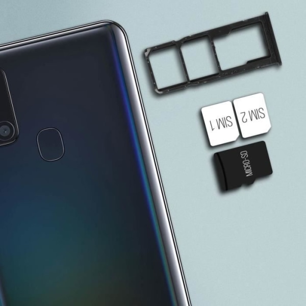 Kortbakke til Samsung Galaxy A21s 2x Nano SIM og Micro SD erstatning Sort