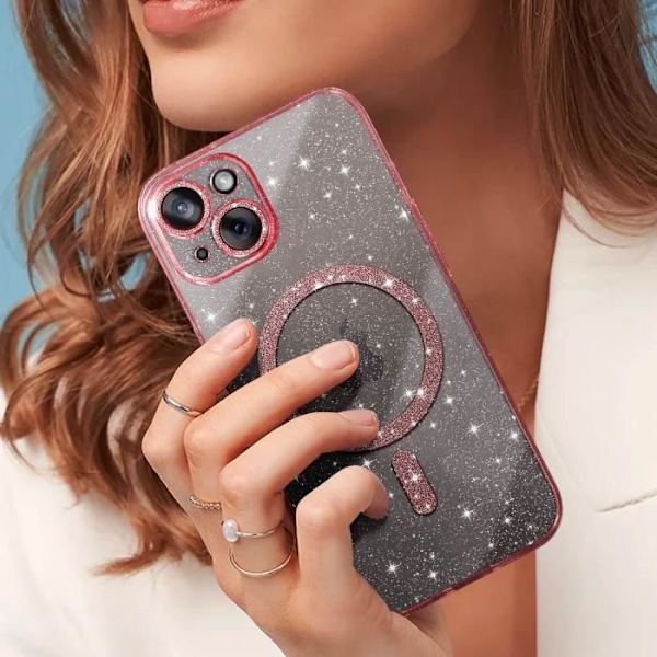 MagSafe Fodral för iPhone 15 Silikon Glitter Champagne Rosa