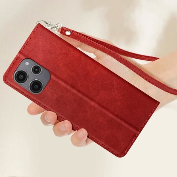 Xiaomi Redmi 12 Fodral Röd handledsrem Clamshell Fodral