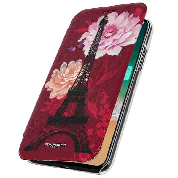 iPhone X / XS Kukkalotuskotelotasku Punainen Akashi Röd