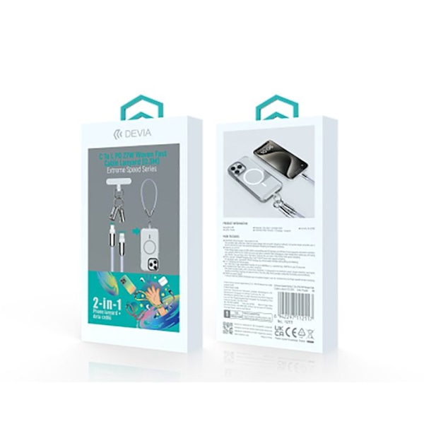 Lanyard til håndled med USB-C til Lightning ultrastærk Devia lilla Lila