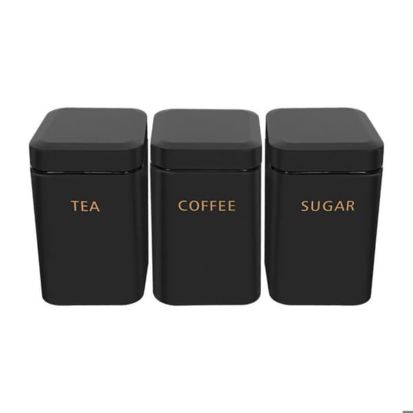 Sæt af 3 bokse til te, kaffe, sukker 9x14,5cm tætsluttende Cheffinger sort Svart