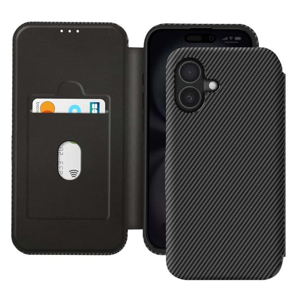 Smartphonefoder - iPhone 16 - Kolfiber - Videostöd - Anti-RFID Svart Svart