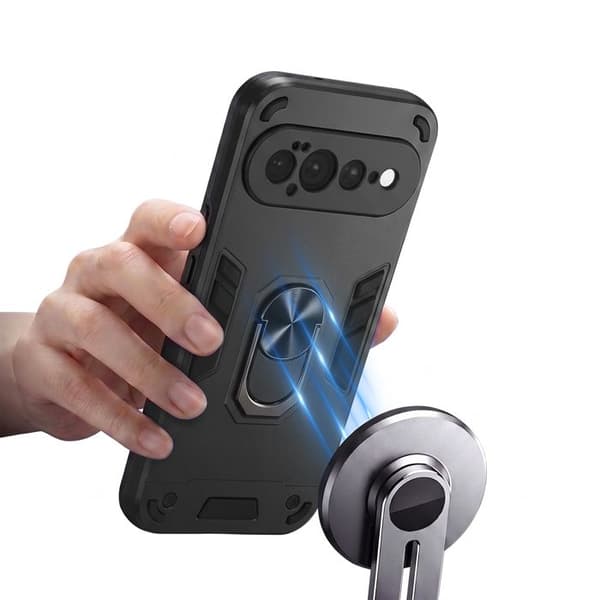 Stødabsorberende cover til Google Pixel 11 Pro XL med ring og kameradæksel i sort Svart