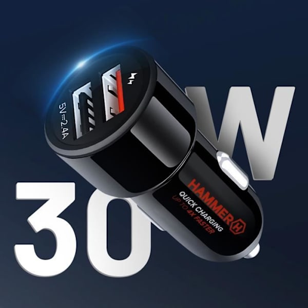 Auton laturi - HAMMER - 30W - 2x USB - Quick Charge 3.0 - Mediatek Pump Express Svart