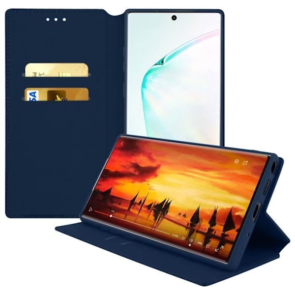 Hus - AVIZAR - Galaxy Note 10 - Øko-læder - Støttefunktion - Mørkeblå Midnattsblå