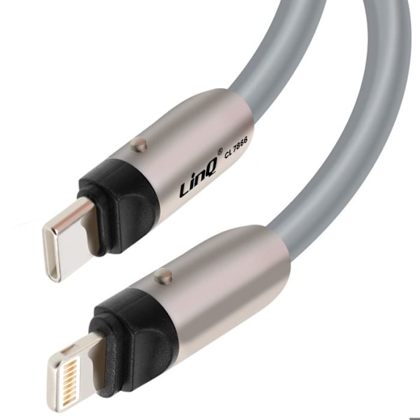 Kaksiosainen kaulaketju USB-C:stä Lightningiin, pituus 1.2m LinQ Harmaa Grå