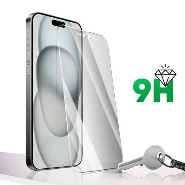 Härdat glas - 4SMARTS - Andra glas - iPhone 15 - 9H hårdhet - Antispion - Applikator medföljer Svart Transparent