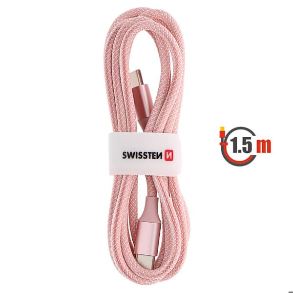 USB-C till USB-C Kabel Design Flätad Anti-knut Swissten Rosa Rosa
