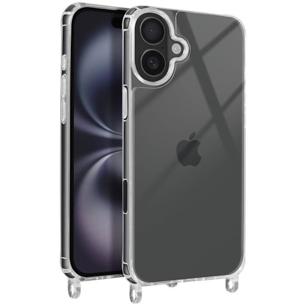 Silicone Stötsäker Fodral för iPhone 16 Plus med Transparent Flätad Snodd Transparent