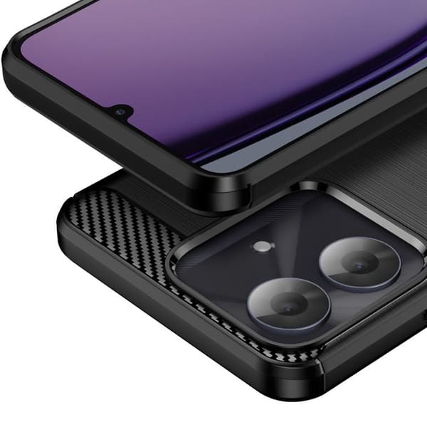 Cover - UNDERRETTE - Realme Note 60 - Blød Silikone - Carbon Effekt - Ridsesikring Svart