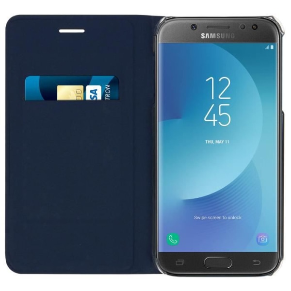 Hus - AVIZAR - Galaxy J3 2017 - Ultra-tynd - Øko-læder - Kortslot Midnattsblå