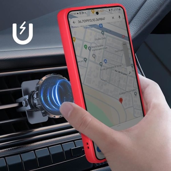 Coque för Xiaomi 14T med metallring och videostöd i röd färg Röd