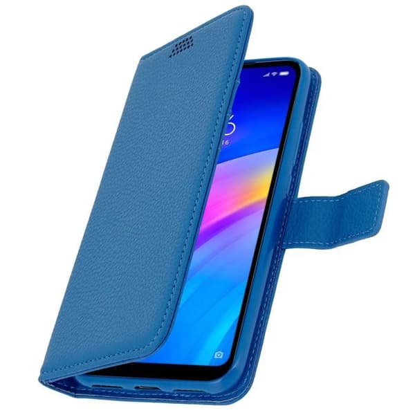 Plånboksfodral - AVIZAR - Xiaomi Redmi 7 - Ekoskinn - Videostöd - Blå Blå