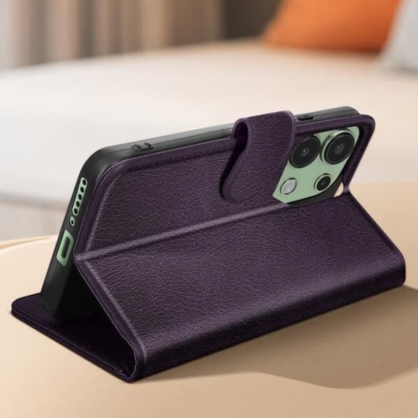 Etui til Xiaomi Redmi Note 13 4G tegnebog og videoholder mørk lilla Lila