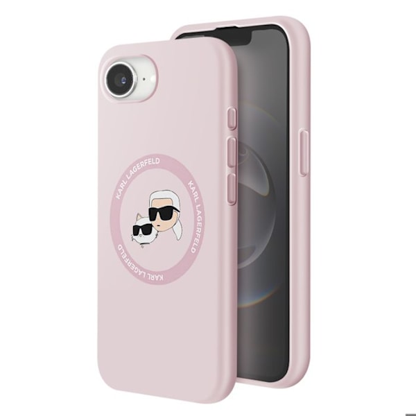 Coque MagSafe til iPhone 16e Silikone Blød Printet Karl & Choupette Karl Lagerfeld Pudder Rosa