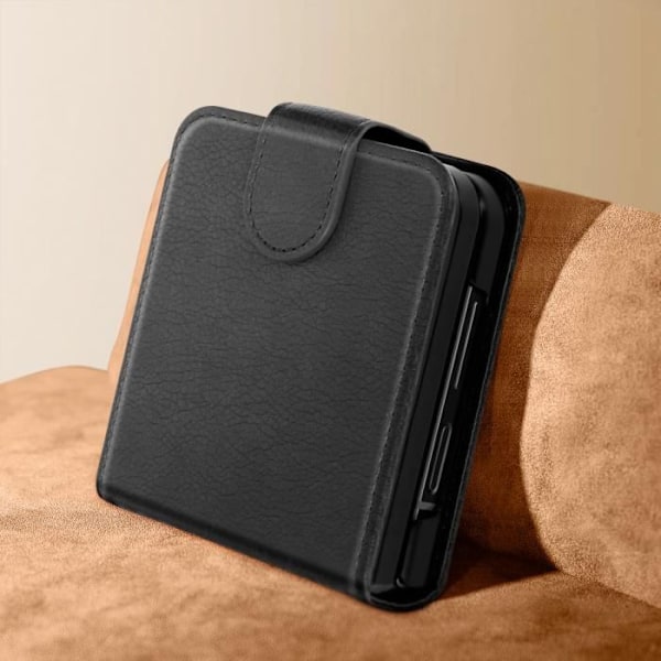 Taske til Samsung Z Flip 6 - AVIZAR - Chesterfield - Vegansk læder - Magnetisk lukning - Sort Svart