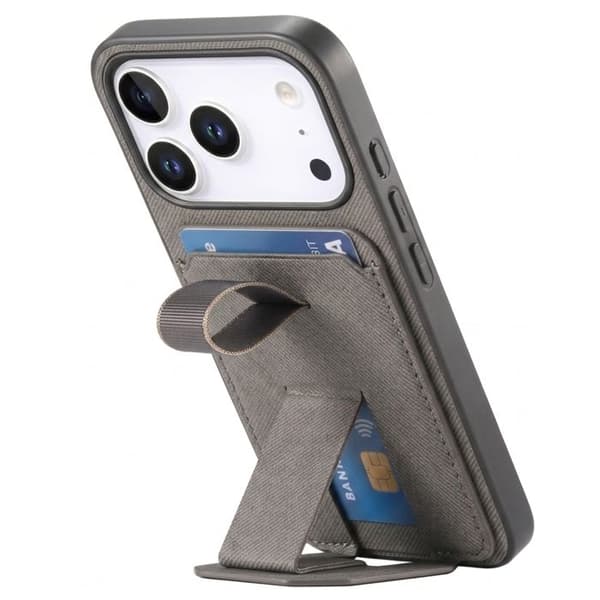 iPhone 17 Pro Max Cover med Stofeffekt, Støtte og Kortholder i Grå Grå