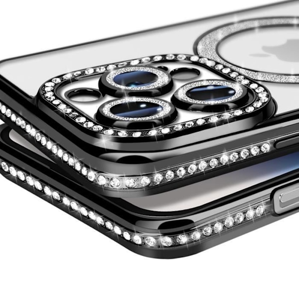 Coque Diamant pour iPhone 14 Pro MagSafe Contour Strass Noir Svart