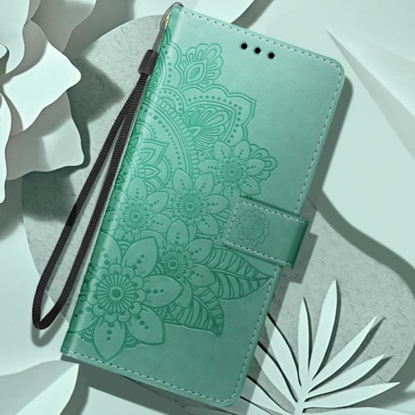 Mandala Flowers -lompakkokotelo Samsung Galaxy A25 5G:lle - AVIZAR - Kiiltävä vihreä - Läppä Grön