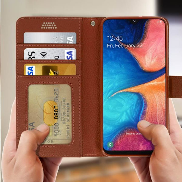 Fodral för Samsung Galaxy A20e - AVIZAR - Ekologisk läderfickas fodral - Videostativ - Brun - Mjuk kastanj