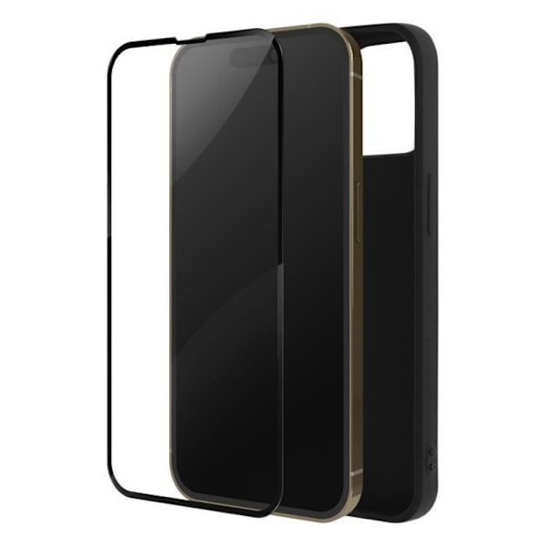iPhone 14 Pro -kotelo, musta pehmeä geelisilikoni ja 9H karkaistu lasi, musta ääriviiva