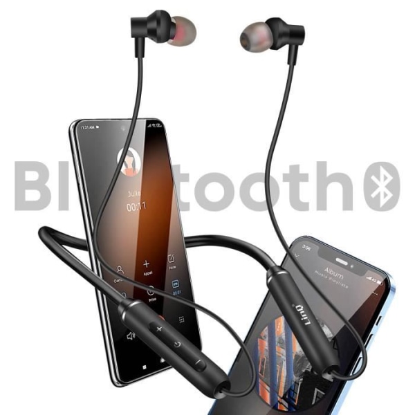 Bluetooth-hörlurar Magnetisk nackband Fjärrkontroll Mikrofon Batteritid 18H LinQ Svart