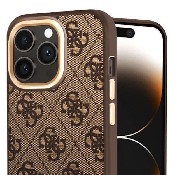 Coque MagSafe til iPhone 14 Pro Elegant 4G Metal Plade Guess Brun kastanj