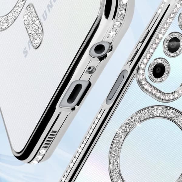 Cover - ADVISE - Samsung Galaxy A25 - Kant Strass Sølv - Stiv - Elegant Grå