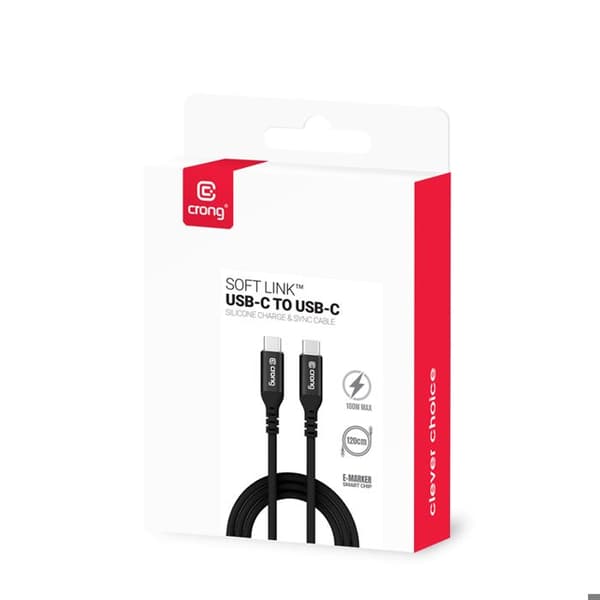 USB-C - USB-C kaapeli - CRONG - Soft Link - 100 W PD - 5 A - 25 cm musta sort