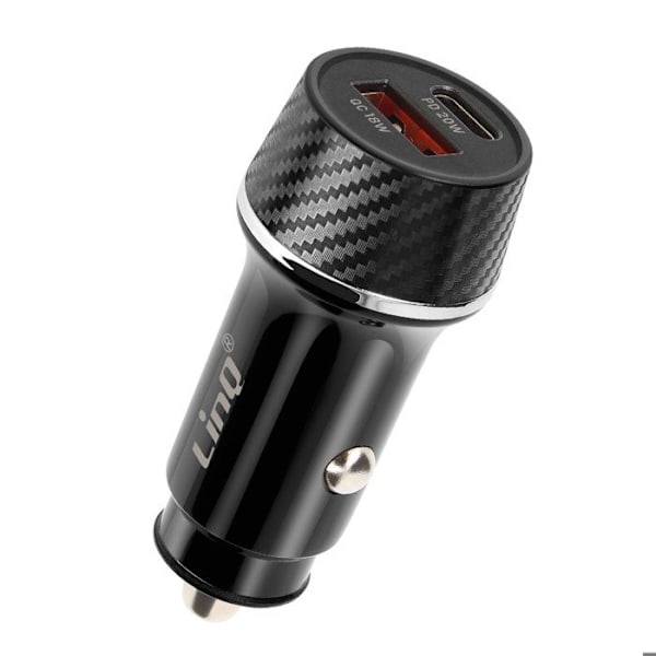 Lader til bil 38W USB-C + USB Hurtigopladning Design Carbon LinQ Sort Svart