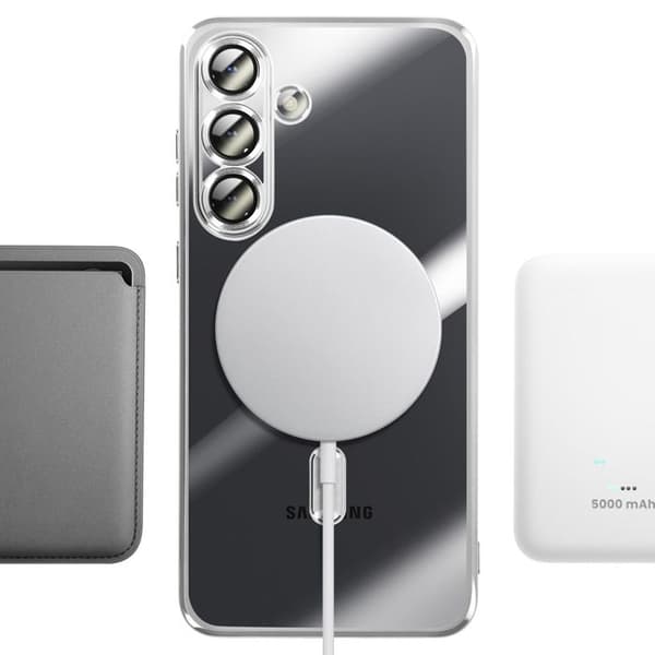 Skyddsfodral för Galaxy S25 FE MagSafe Flexibelt Stötsäkert med Silverfärgad Kant Grå