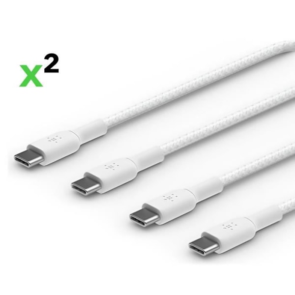 Pack med 2 USB C-kabler Power Delivery 60W USB-IF-certificeret nylon vævet Belkin hvid Vit
