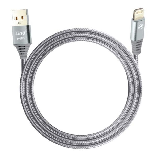 USB till Lightning-kabel Nylonflätad 1,5 m Charge and Transfer LinQ Grå