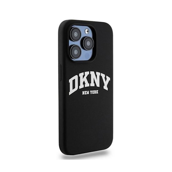 DKNY Liquid Silicone White Logo Print MagSafe - Kotelo iPhone 15 Prolle (musta)