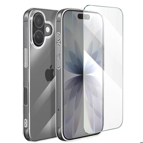 Skyddspaket - MAYAXESS - iPhone 17 - Transparent Silikonfodral - Härdat Glas - Stötskydd Vit