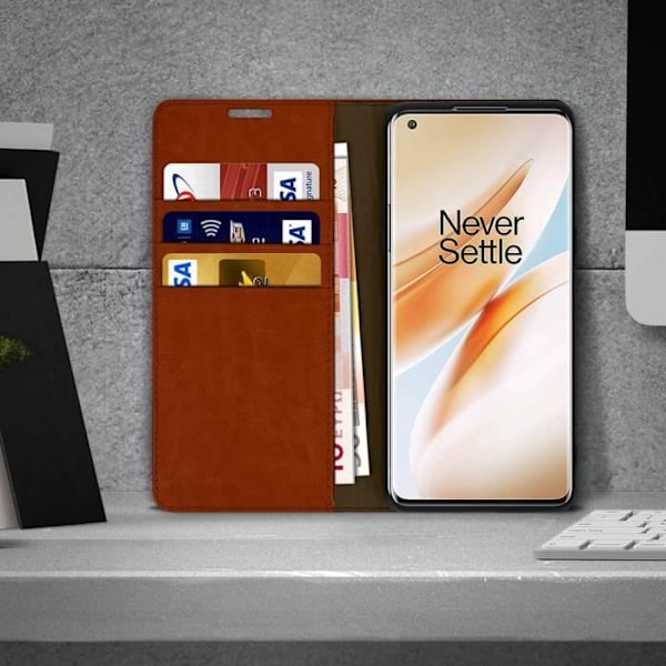 OnePlus 8 Pro Case aitoa nahkaa oleva korttikotelo Ruskea Videotuki Ruskea