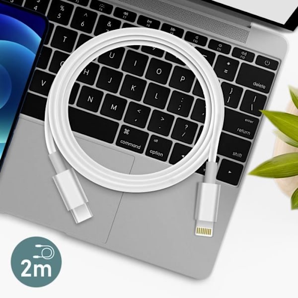 USB-C - Lightning-kaapeli - Power Delivery - 2m - Nopean latauksen - Yhteensopiva iPhonen kanssa - Valkoinen Vit