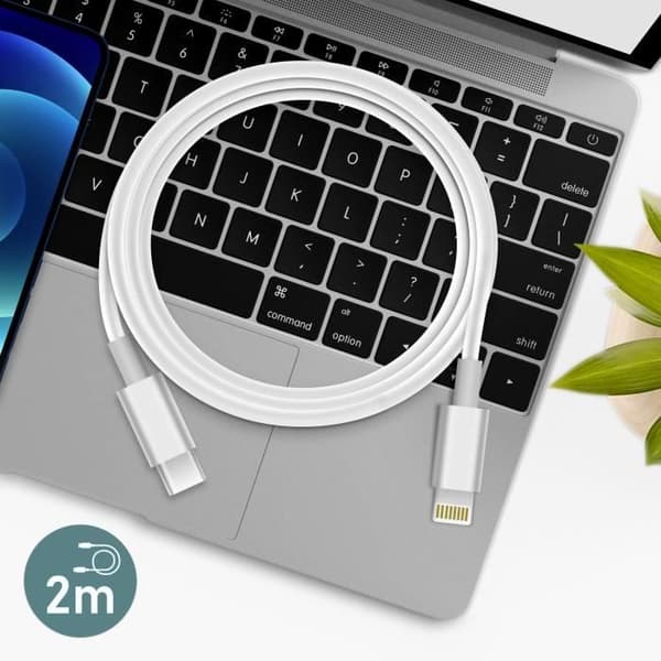 USB-C til Lightning-kabel - Power Delivery - 2m - Hurtig opladning - Kompatibel med iPhone - Hvid Vit