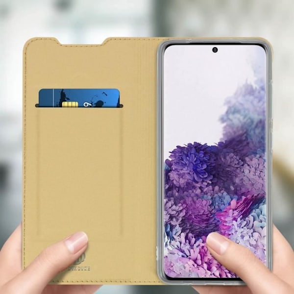 Etui för Samsung Galaxy S20 Ultra - DUX DUCIS - Ekologiskt läder i satin - Videostöd - Magnetisk - Kreditkortshållare Guld