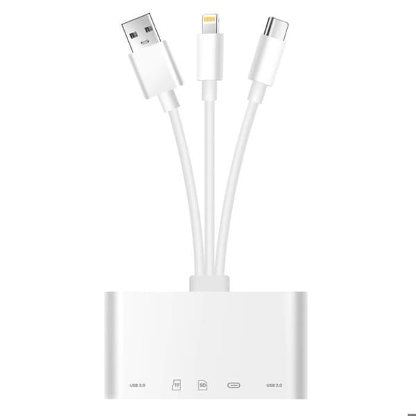SD / Micro-SD-kortläsare / 2x USB till Lightning + USB-C + USB LinQ Vit