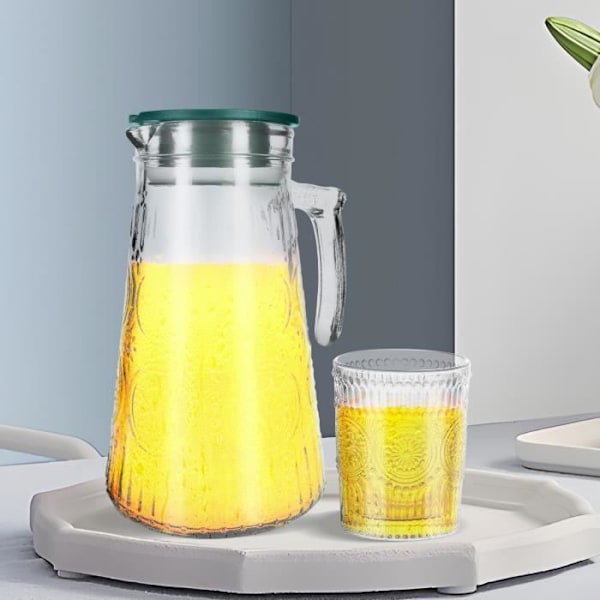 Cheffinger karahvi ja lasit - Vintage-tyyliset teksturoidut - Liljakukkakuosi - Läpinäkyvä Transparent