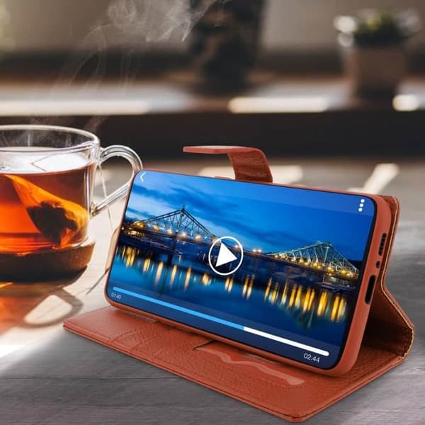 Kansi Samsung Galaxy A80 Folio Case Soft Touch Support Video Brown brun
