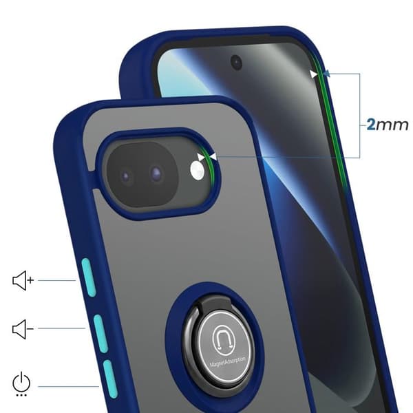 Coque Ring til Google Pixel 10a Forstærket Beskyttelse med Magnetisk Ring Blå Blå